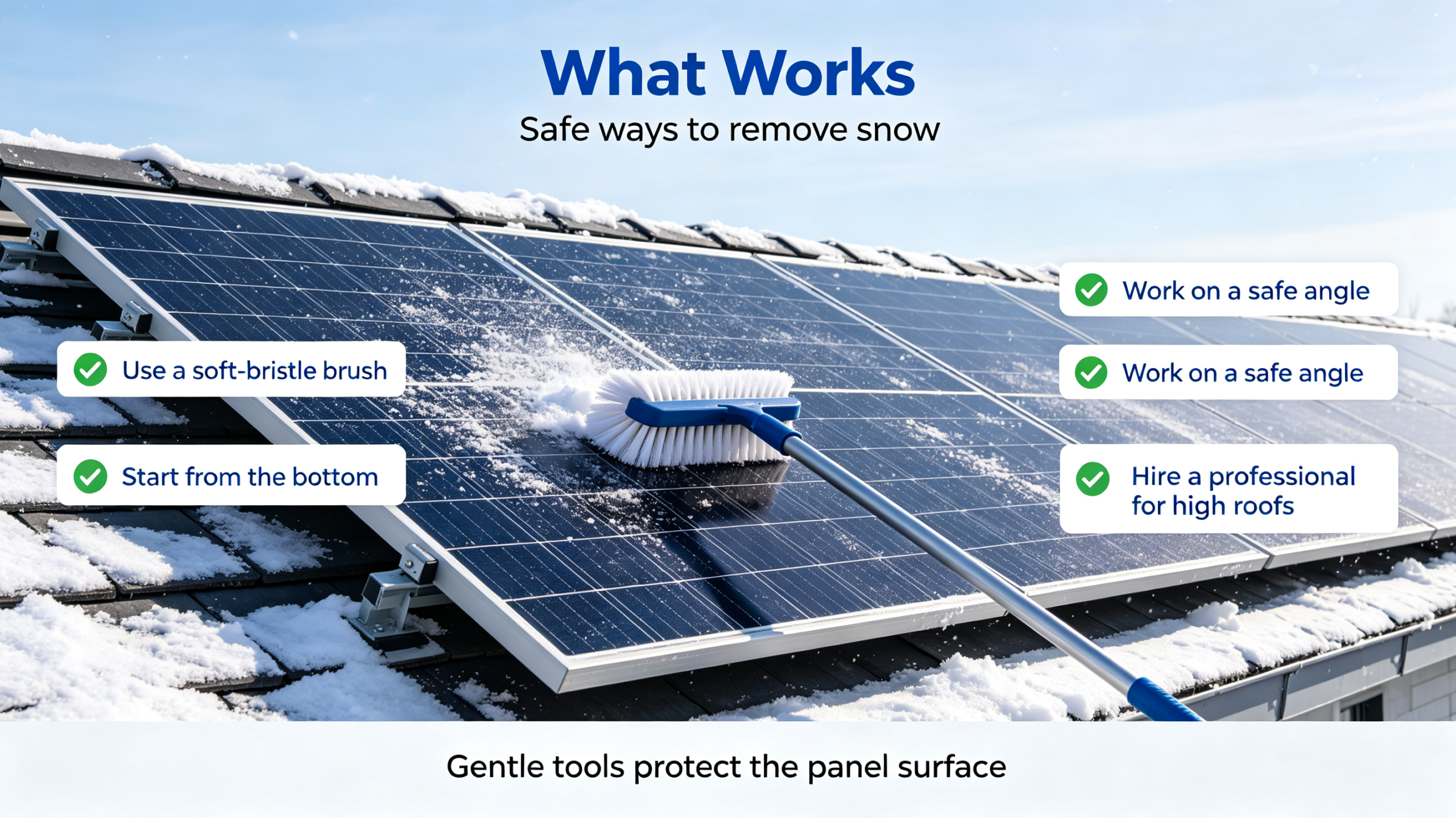 Solar panel snow removal - snow sliding off a rooftop solar array in winter