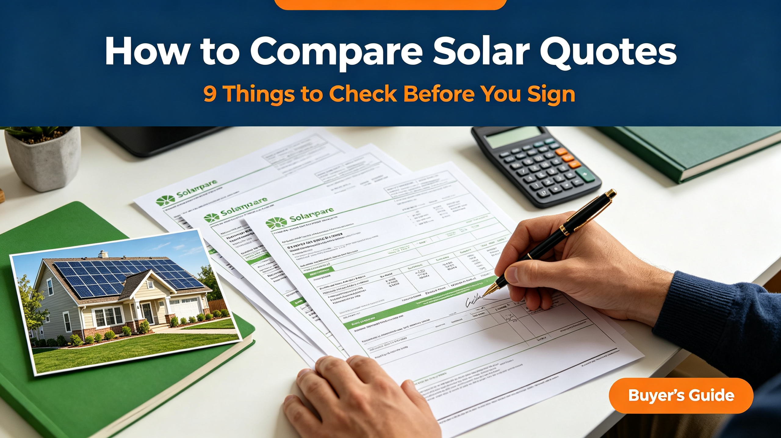 How to compare solar quotes - three installation proposals side by side on a table