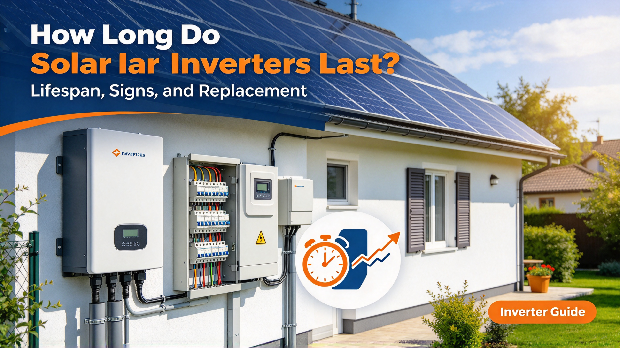 Wall-mounted string inverter installed on a shaded exterior wall