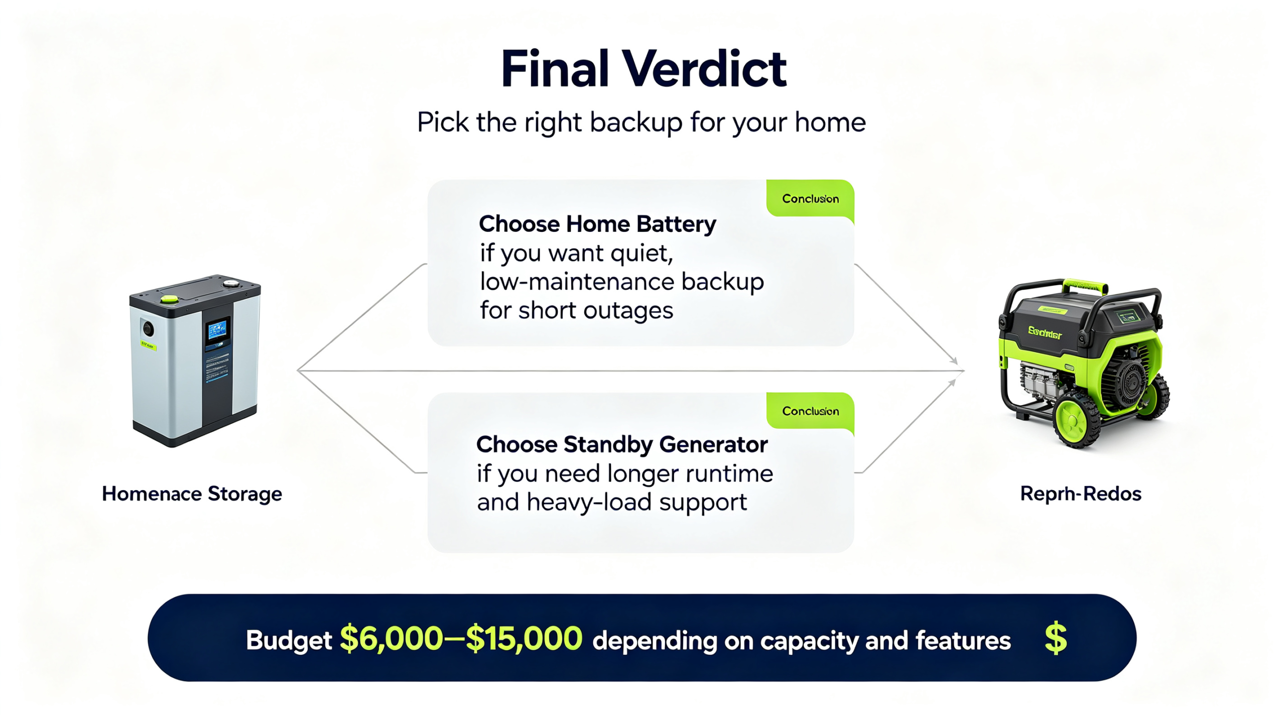 Home battery vs standby generator - both backup power systems side by side
