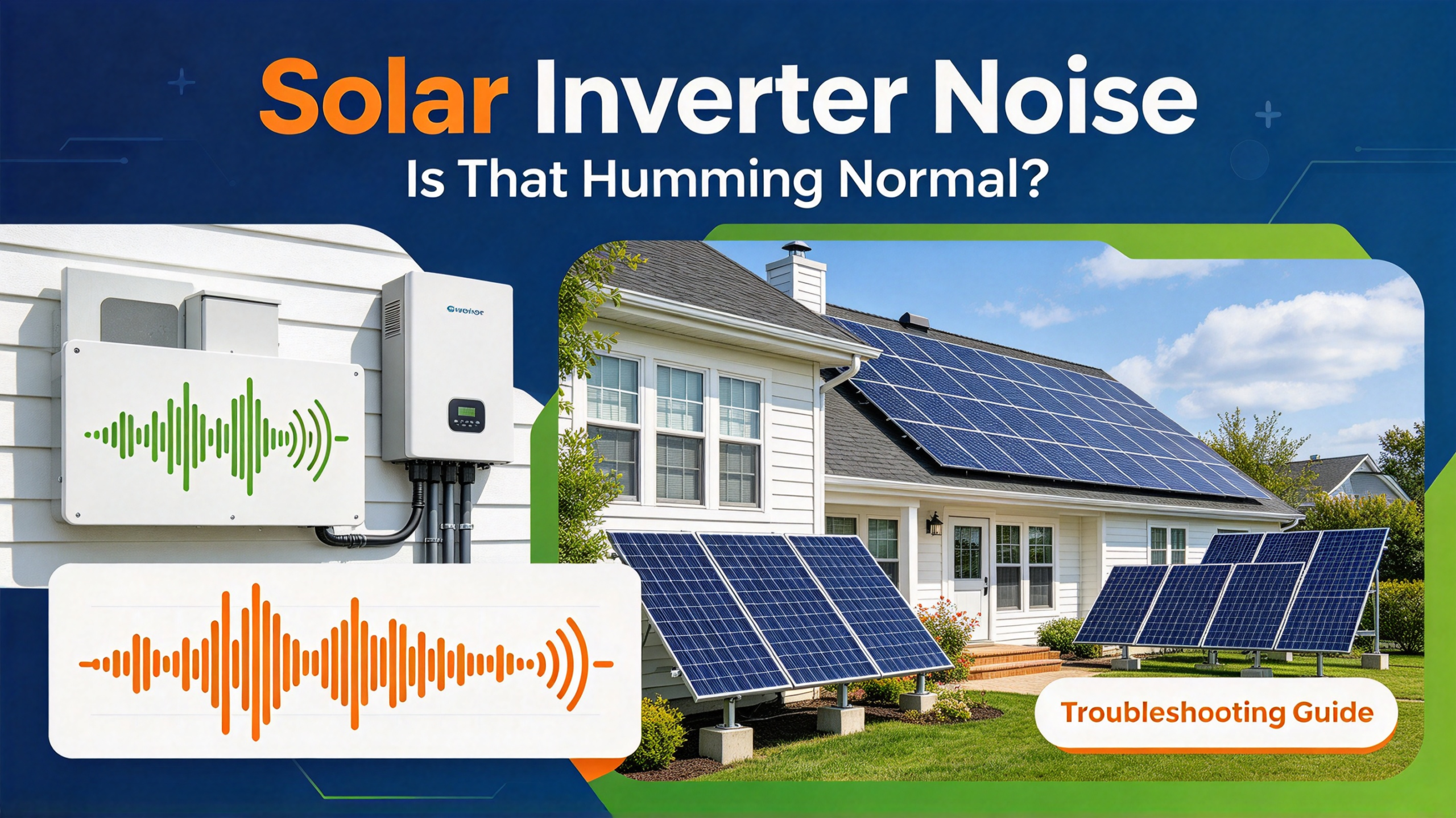 Wall-mounted solar inverter in a garage with a hand touching the enclosure during a noise check