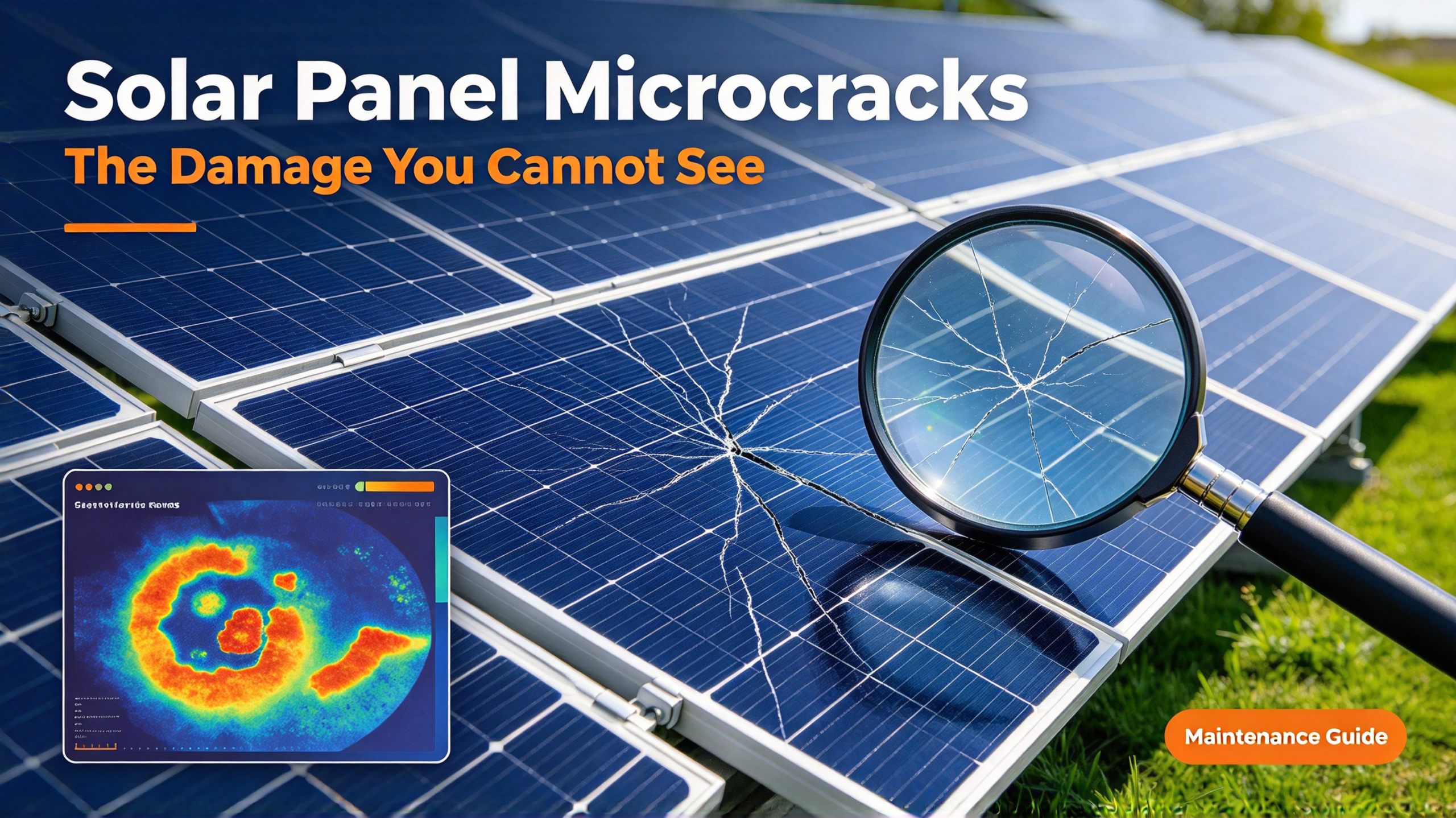 Close-up of a solar cell showing hairline microcracks under inspection light